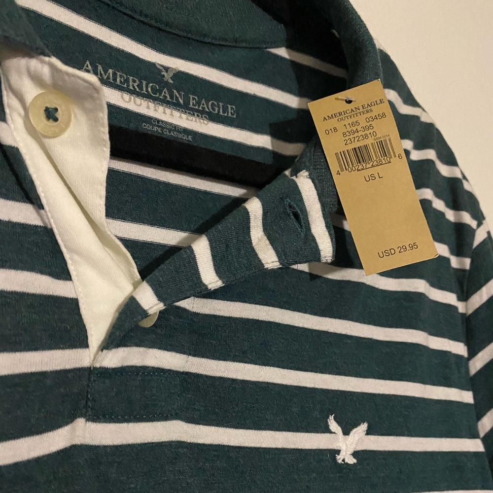 #3 NWT American eagle Teal and white stripped polo